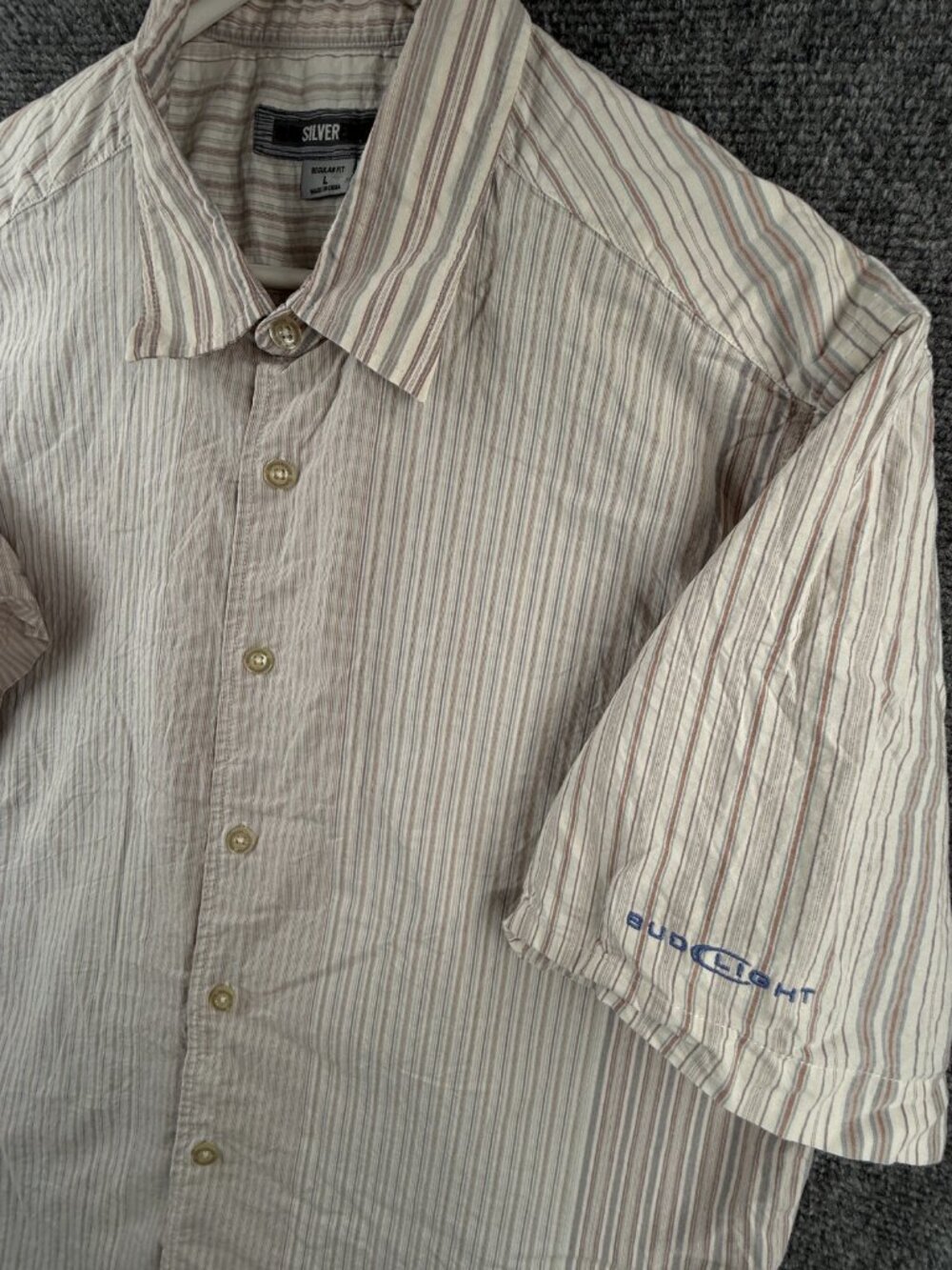 Quiksilver Quicksilver Edition Button Up Large Stripe Red Regular Bud Light Beer